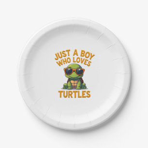 Just a boy who loves turtles Children boy Paper Plate