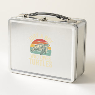 Just a Boy Who Loves Turtles Vintage Turtle Shirt_ Metal Lunch Box