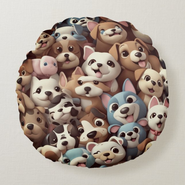 Just a bunch of puppies round cushion (Front)
