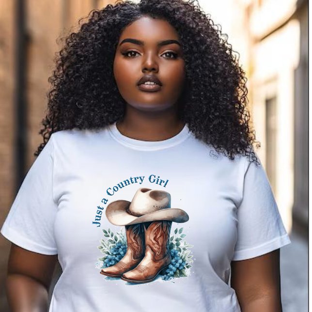 Just a Country Girl - Cowboy Boots & Hat - Floral T-Shirt (Creator Uploaded)