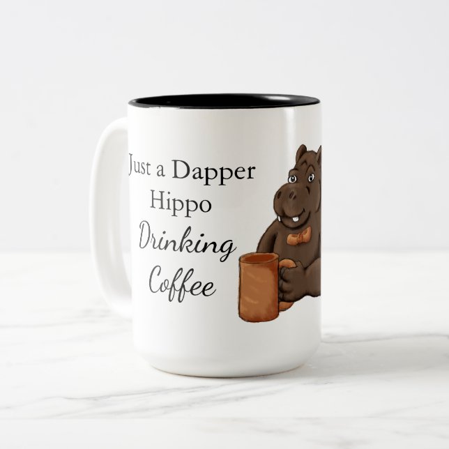 Just a Dapper Hippo Drinking Coffee - Funny Mug (Front Left)