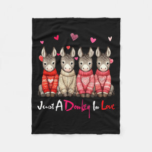Just A Donkey In Love Valentines Day Group Donkeys Fleece Blanket