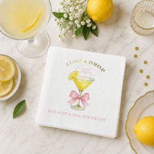 Just a Drop Older Lemon Drop Pink Bow Birthday Napkin