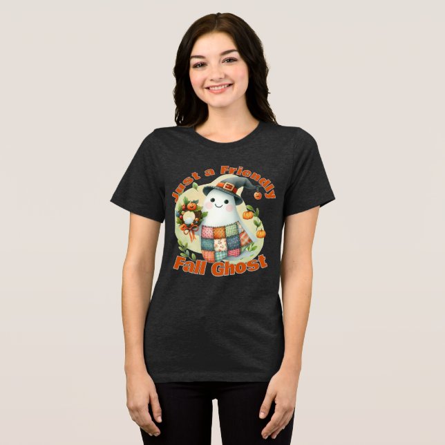 Just a Friendly Fall Ghost" - Cute Autumn Design - Tri-Blend Shirt (Front Full)