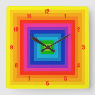 Just a Fun and Colourful Square Colour Wheel Wall Clock