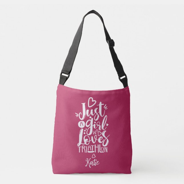 Just A Girl Cool Magenta And White Triathlon  Crossbody Bag (Front)