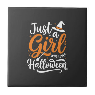 Just A Girl Halloween Vector Art Ceramic Tile