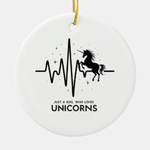 Just A Girl Love for Unicorns Heartbeat Ceramic Ornament
