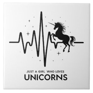 Just A Girl Love for Unicorns Heartbeat Ceramic Tile