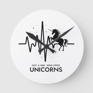 Just A Girl Love for Unicorns Heartbeat Round Clock