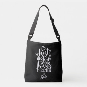 Just A Girl Modern Black And White Triathlon Typo Crossbody Bag