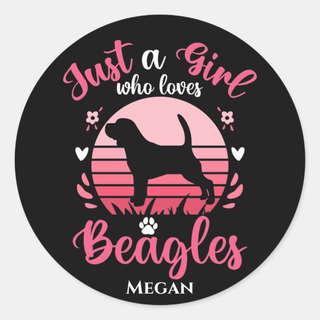Just a Girl That Loves Beagles Personalised Classic Round Sticker (Front)