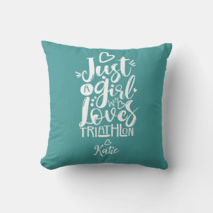 Just A Girl Turquoise Triathlon Simple Modern Typo Cushion