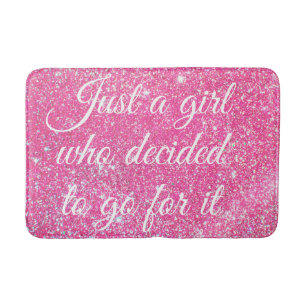 JUST A GIRL WHO DECIDED Sparkle Hot Pink Glitter Bath Mat