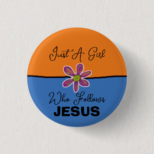 Just a Girl Who Follows Jesus Orange Blue 3 Cm Round Badge