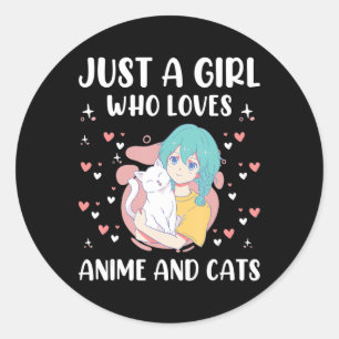Just A Girl Who Love Anime and Cats Cute Kids Teen Classic Round Sticker