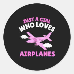 Just A Girl Who Loves Airplanes Kids Toddler Baby  Classic Round Sticker