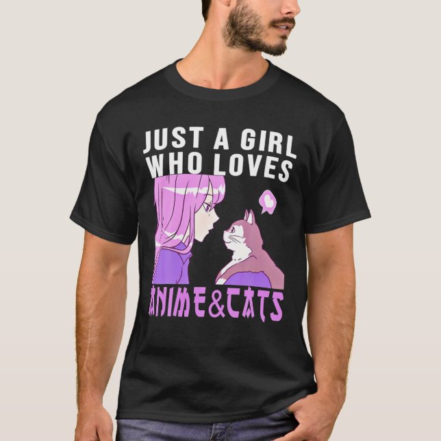 Just A Girl Who Loves Anime And Cats. Anime Stuff T-Shirt (Front)