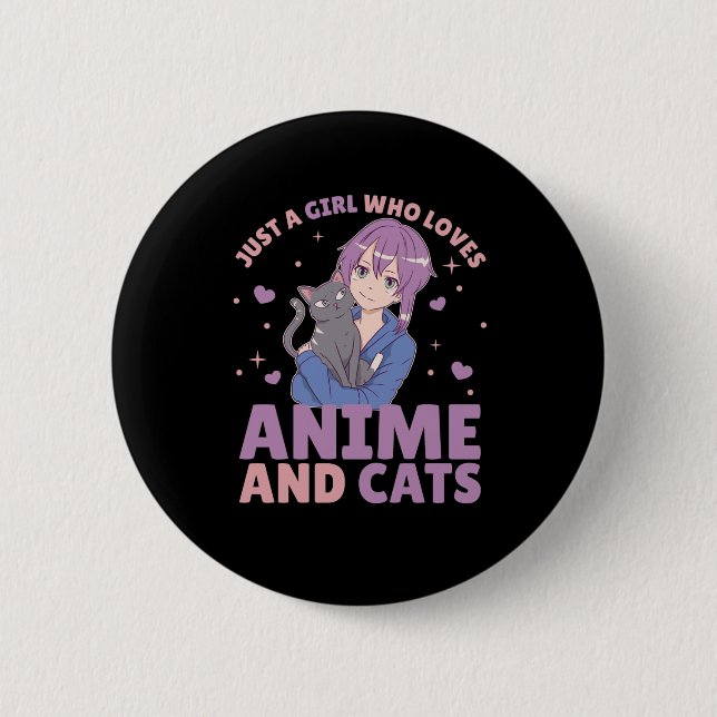 Just A Girl Who Loves Anime And Cats Manga Heart 6 Cm Round Badge (Front)