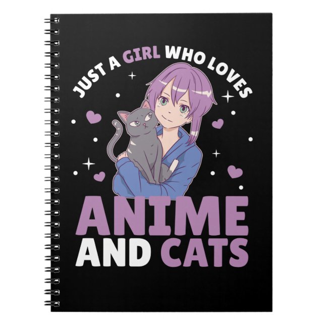 Just A Girl Who Loves Anime And Cats Manga Heart Notebook (Front)