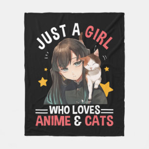 Just A Girl Who Loves Anime & Cats Cute Gifts Girl Fleece Blanket