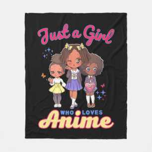 Just A Girl Who Loves Anime Kawaii African America Fleece Blanket