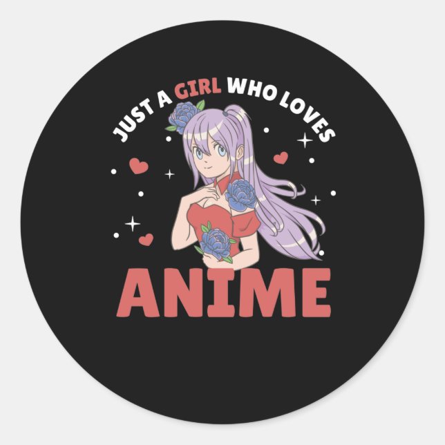 Just A Girl Who Loves Anime Manga Drawing Heart Classic Round Sticker (Front)