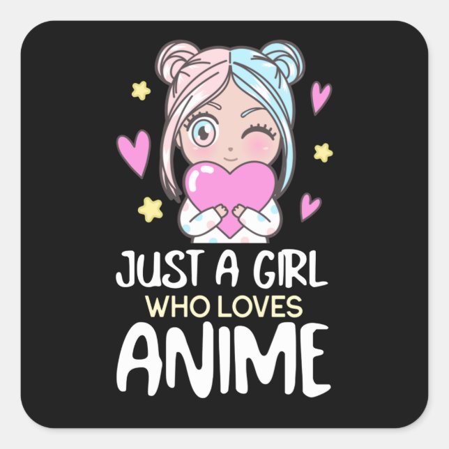 Just A Girl Who Loves Anime Manga Drawing Heart Square Sticker (Front)