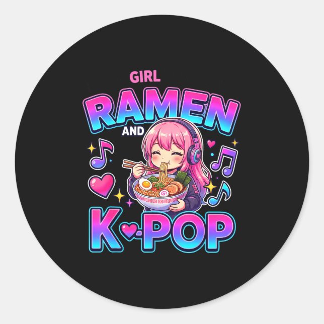 Just A Girl Who Loves Anime Ramen And K-p  Classic Round Sticker (Front)