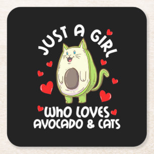 Just A Girl Who Loves Avocado And Cats Square Paper Coaster