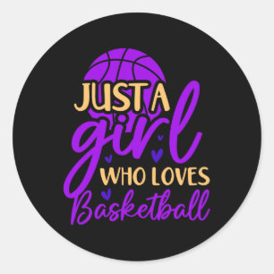 Just A Girl Who Loves Basketball Kids Girls Squad Classic Round Sticker