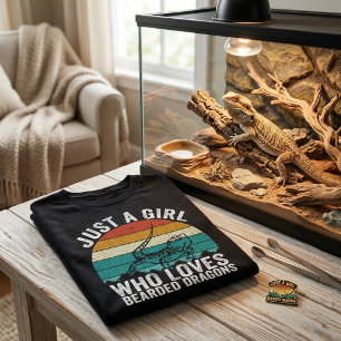 Just a Girl Who Loves Bearded Dragon Retro Sunset T-Shirt