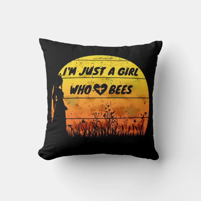 Just a girl who loves bees throw pillow  (Front)
