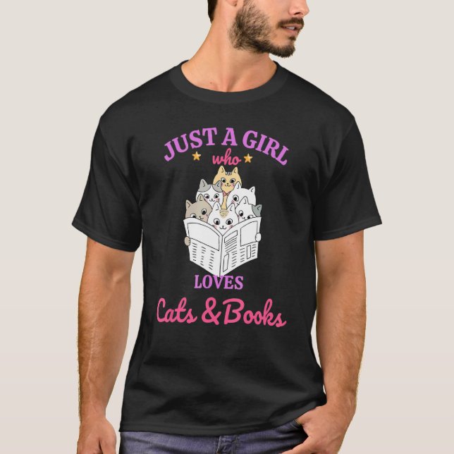 Just A Girl Who Loves Books And Cats Women Reading T-Shirt (Front)