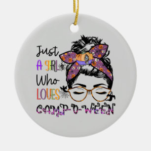 Just a Girl Who Loves Camp-o-ween Halloween Camp Ceramic Ornament