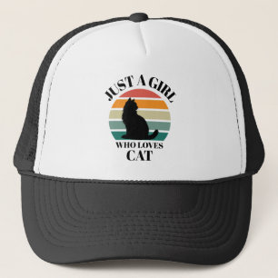 Just A Girl Who Loves Cat Retro Sunset Trucker Hat
