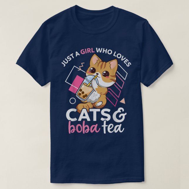 Just A Girl Who Loves Cats and Boba Tea Neko Bubbl T-Shirt (Design Front)
