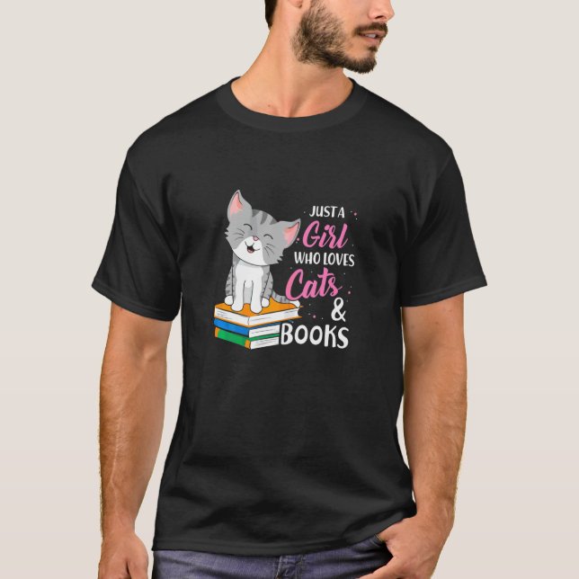 Just A Girl Who Loves Cats And Books Animal Book T-Shirt (Front)