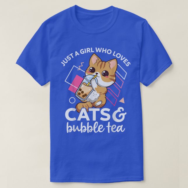 Just A Girl Who Loves Cats and Bubble Tea Anime Bo T-Shirt (Design Front)