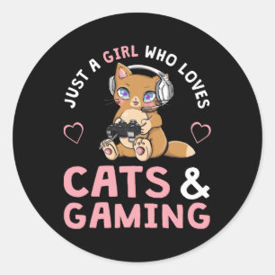 Just A Girl Who Loves Cats And Gaming Cute Gamer C Classic Round Sticker