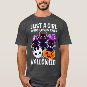 Just A Girl Who Loves Cats And Halloween Witch T-Shirt