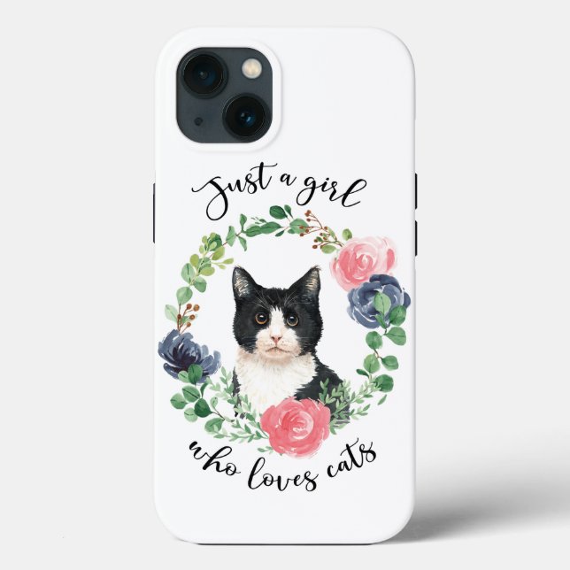 Just a Girl Who Loves Cats Blue Floral Case-Mate iPhone Case (Back)