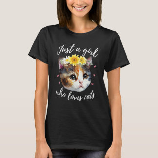 Just A Girl Who Loves Cats - Cute Calico Cat Lover T-Shirt