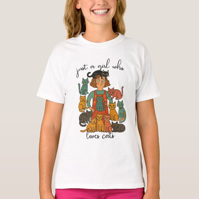 Just A Girl Who Loves Cats - Cute Cat Lover T-Shirt (Front)