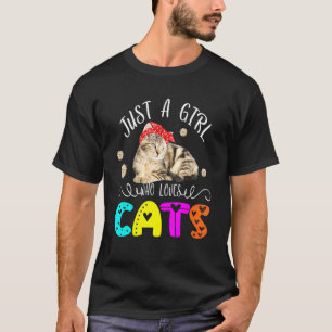 Just A Girl Who Loves Cats Floral Cat Bow Tie Owne T-Shirt