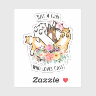 Just a Girl Who Loves Cats Floral Kitty Doodle