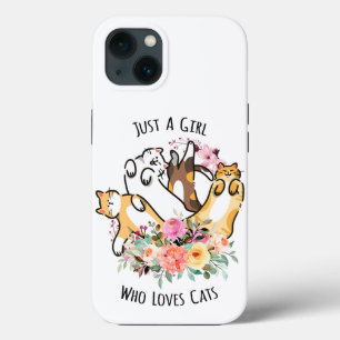 Just a Girl Who Loves Cats Floral Kitty Doodle iPhone 13 Case