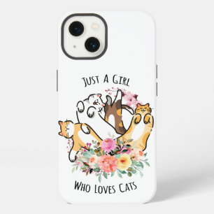 Just a Girl Who Loves Cats Floral Kitty Doodle iPhone 13 Case