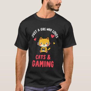 Just a Girl Who Loves Cats & Gaming Tee Gamer Vide