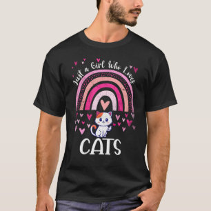 Just A Girl Who Loves Cats Rainbow Cute Cat Vinta T-Shirt